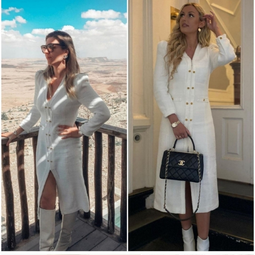 Zara midi tweed dress gold buttons bloggers fave